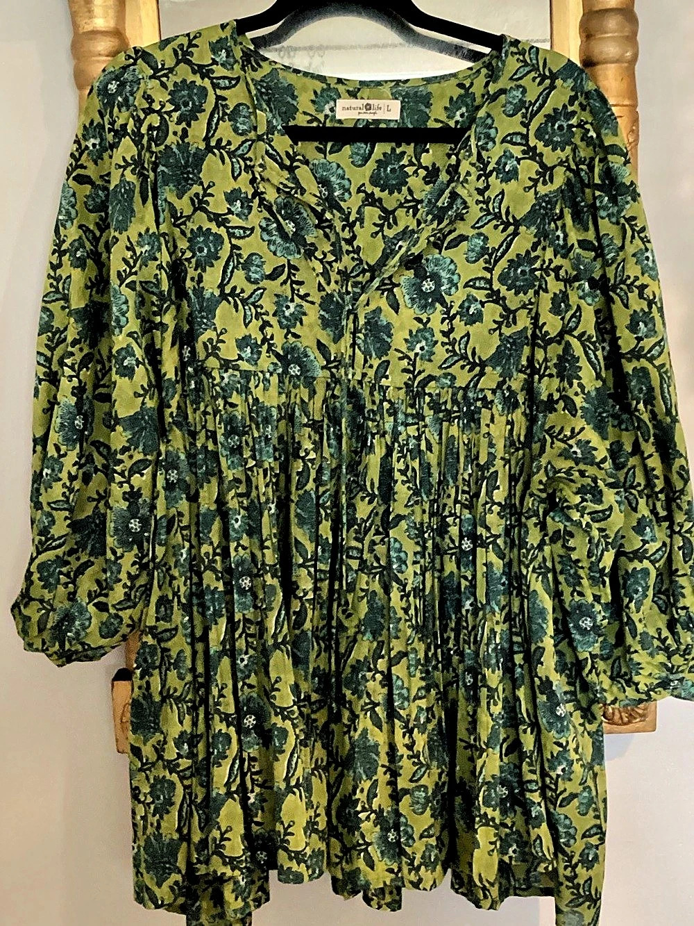 Natural Life Floral Mini Dress in Green & Blue Size Large